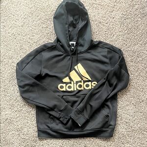 Adidas Black and Gold Women's Hoodie
